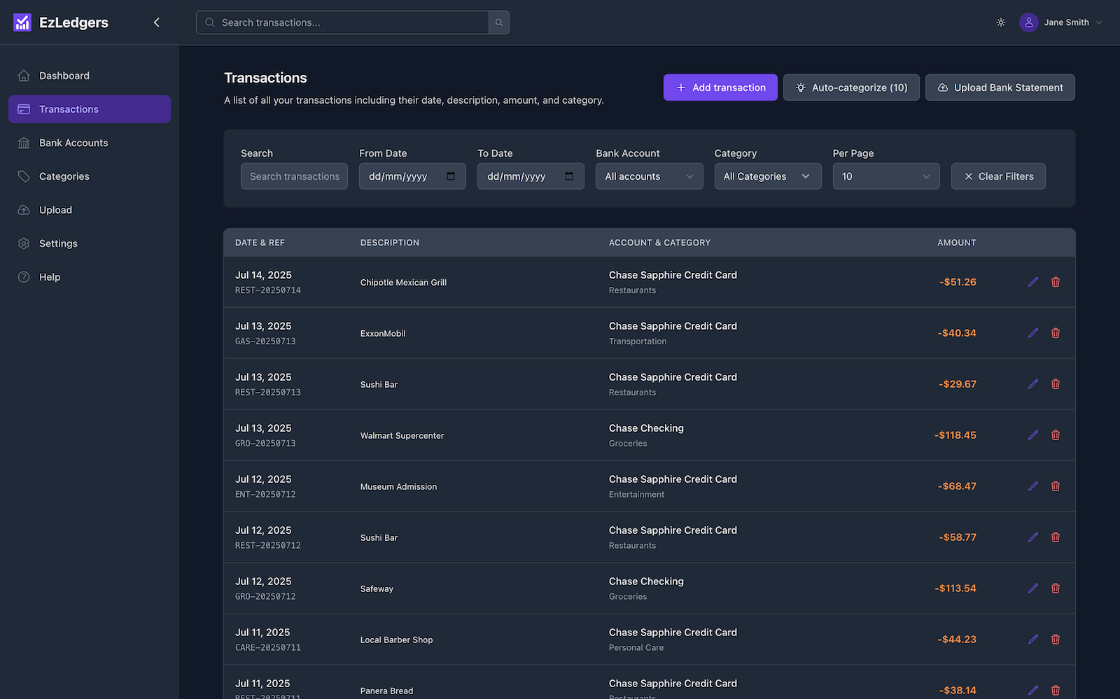 AI categorization interface